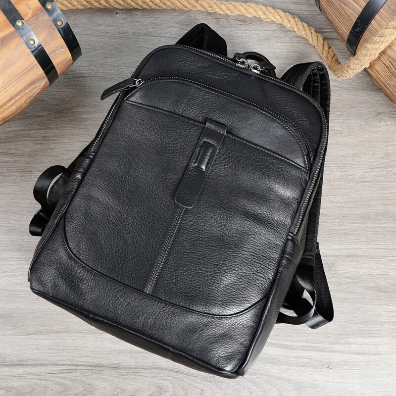 Genuine Leather Backpack， Men Business Travel Backpack School Bag ，14 Inch Leather Laptop Backpack - Image 4