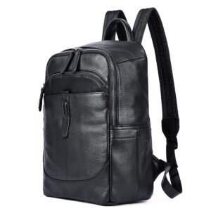 Genuine Leather Backpack， Men Business Travel Backpack School Bag ，14 Inch Leather Laptop Backpack