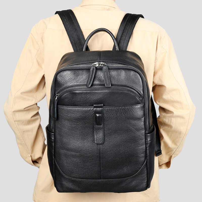 Genuine Leather Backpack， Men Business Travel Backpack School Bag ，14 Inch Leather Laptop Backpack - Image 3