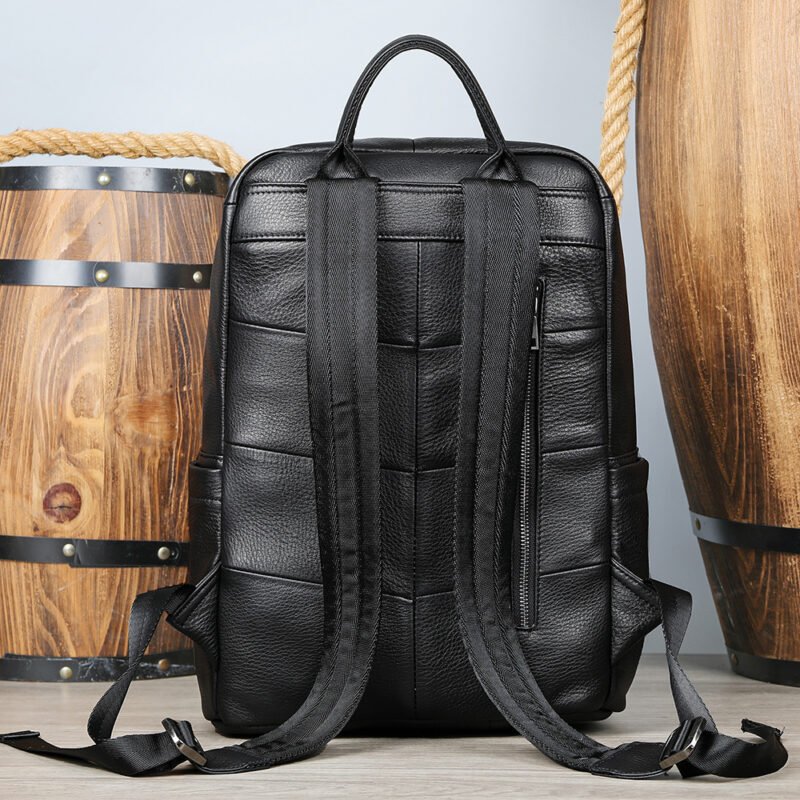 Genuine Leather Backpack， Men Business Travel Backpack School Bag ，14 Inch Leather Laptop Backpack - Image 6